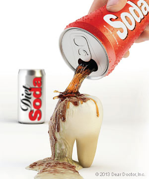 Diet soda can damage teeth.