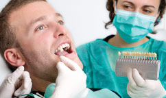 Dentist using a shade guide.