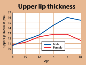 Upper lip thickness chart.